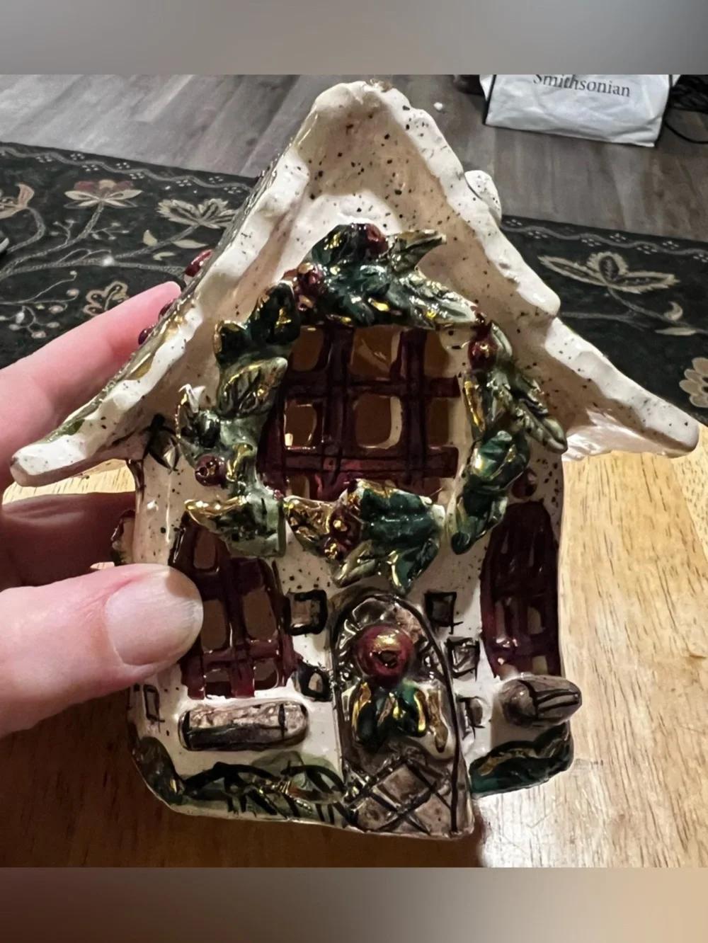 Blue Sky Heather Goldminc Christmas Cottage Tealight House Holly Berry Vintage